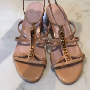 Stuart Weitzman nude sandals with gold chain